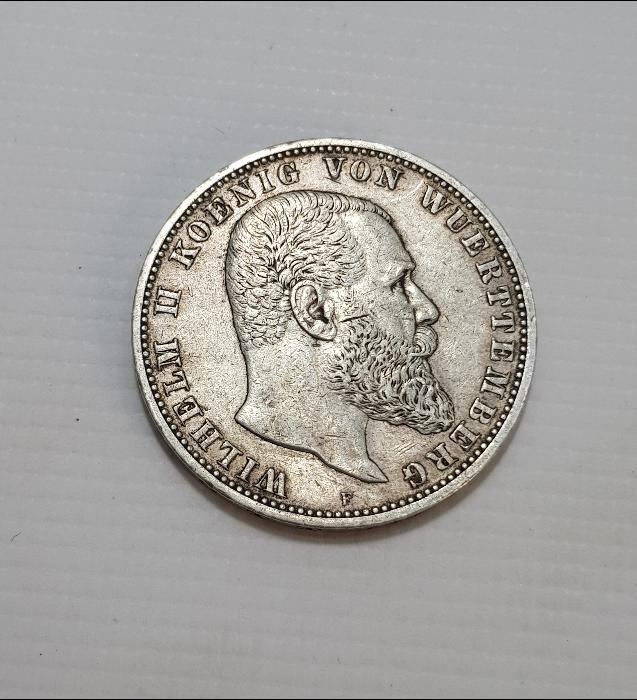 1899 WILHELM II KOENIG VON WUERTTEMBERG DEUTSCHES REICH SİLBER FÜNF MARK 