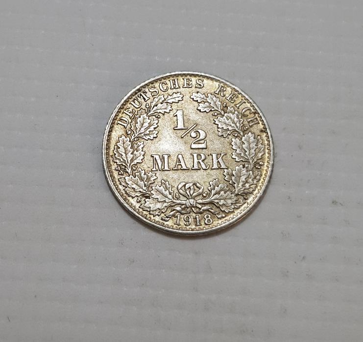 1918 DEUTSCHER REICH SILBER 1/2 MARK 