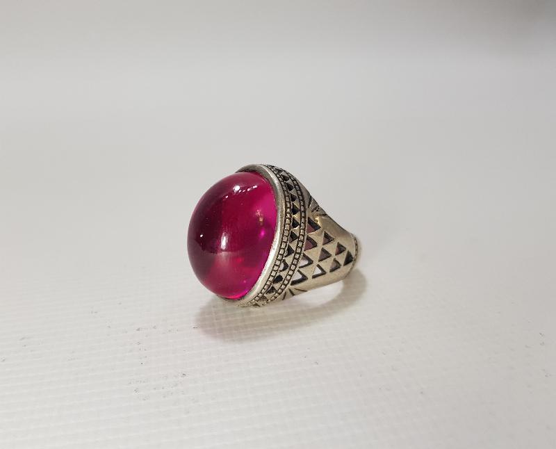 KÖK YAKUT TAŞLI GÜMÜŞ ERKEK YÜZÜĞÜ