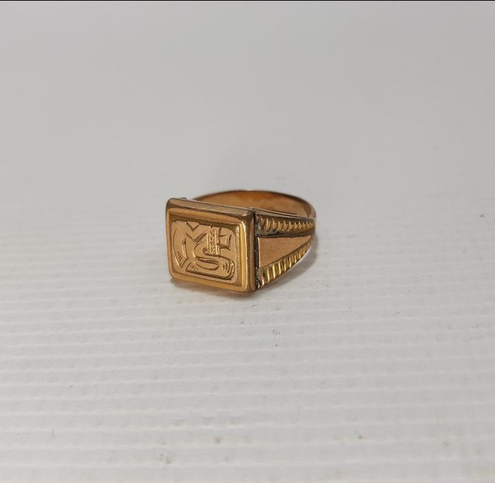 MS İNİSİYALLİ ALTIN KAPLAMA ERKEK YÜZÜĞÜ