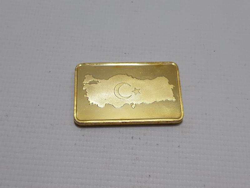 TÜRKİYE HARİTASI, ÜÇ HİLAL VE BOZKURT TEMALI ALTIN KAPLAMA MADALYA BAR