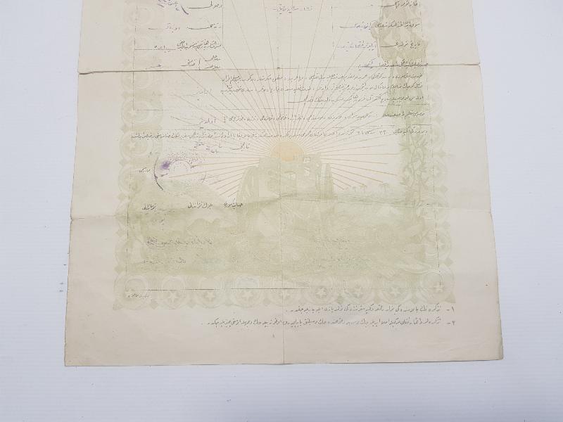 1. DÜNYA SAVAŞI ÇOK NADİR OSMANLICA SEFERBERLİK TERHİS BELGESİ 