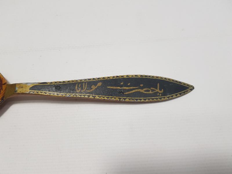 EL BOYAMA HAZRETİ MEVLANA GÖRSELLİ VE OSMANLICA YAZILI KONYA İŞİ AHŞAP KAŞIK 