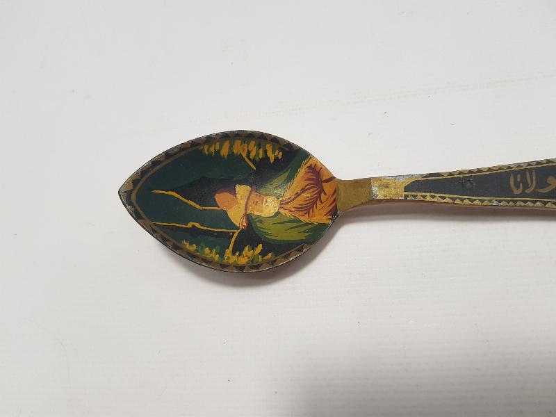 EL BOYAMA HAZRETİ MEVLANA GÖRSELLİ VE OSMANLICA YAZILI KONYA İŞİ AHŞAP KAŞIK 