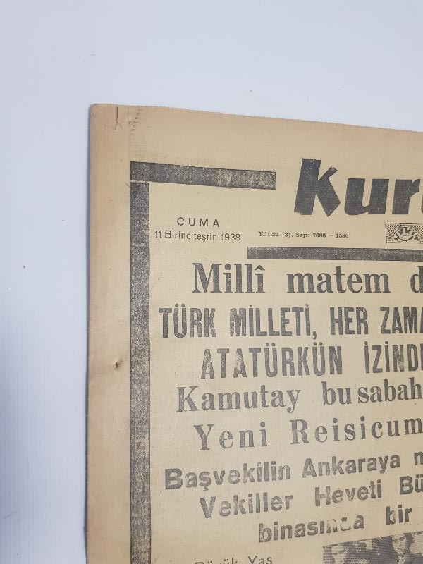 GAZİ MUSTAFA KEMAL ATATÜRK'ÜN VEFATI 11 KASIM 1938 KURUN GAZETESİ
