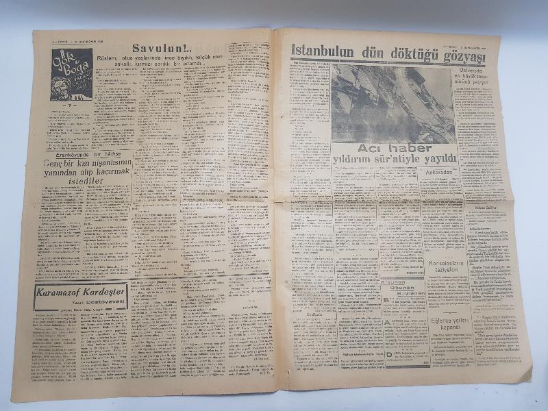 GAZİ MUSTAFA KEMAL ATATÜRK'ÜN VEFATI 11 KASIM 1938 KURUN GAZETESİ