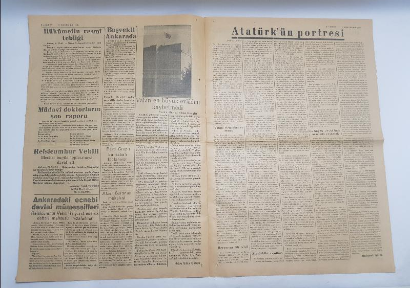 GAZİ MUSTAFA KEMAL ATATÜRK'ÜN VEFATI 11 KASIM 1938 KURUN GAZETESİ