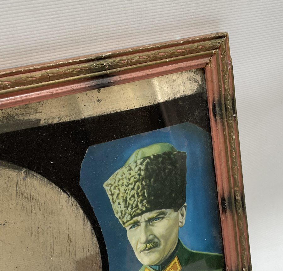 ATATÜRK VE FEVZİ ÇAKMAK PAŞA GÖRSELİ ANTİKA DUVAR AYNASI