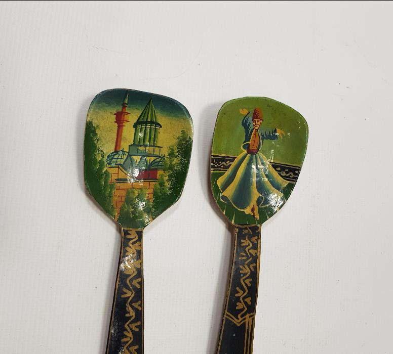 HAZRETİ MEVLANA KONULU EL BOYAMA İKİ ADET AHŞAP KAŞIK 