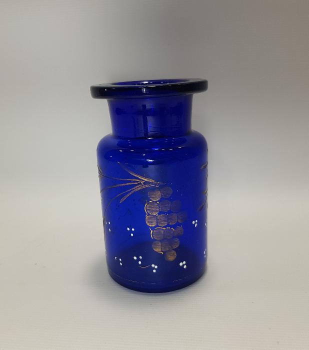 OSMANLI DÖNEMİ ALTIN YALDIZLI VE MİNELİ KOBALT MAVİ CAM VAZO