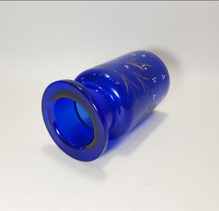 OSMANLI DÖNEMİ ALTIN YALDIZLI VE MİNELİ KOBALT MAVİ CAM VAZO