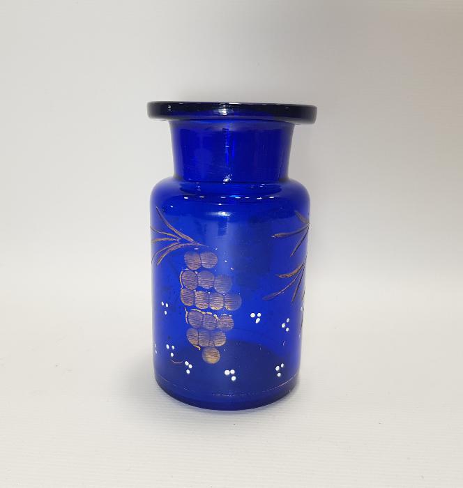 OSMANLI DÖNEMİ ALTIN YALDIZLI VE MİNELİ KOBALT MAVİ CAM VAZO