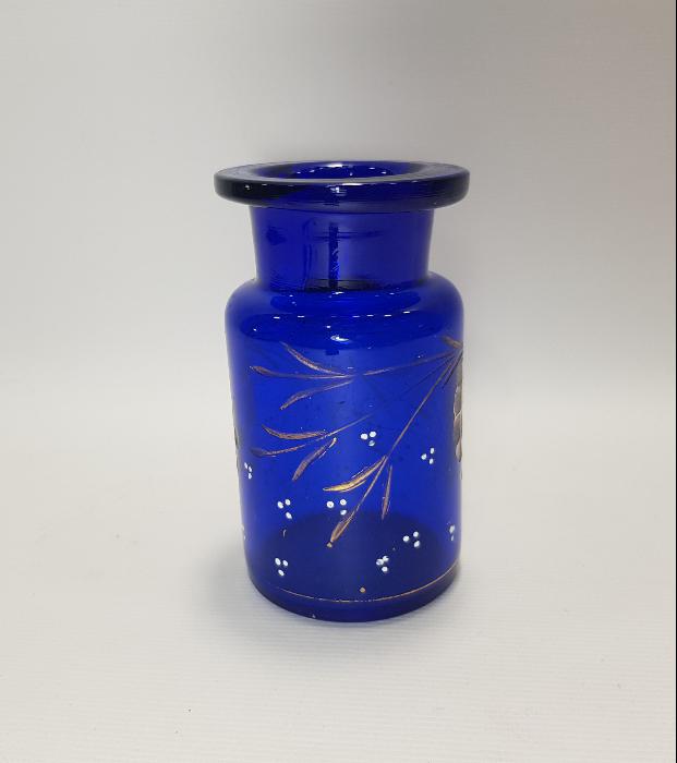 OSMANLI DÖNEMİ ALTIN YALDIZLI VE MİNELİ KOBALT MAVİ CAM VAZO