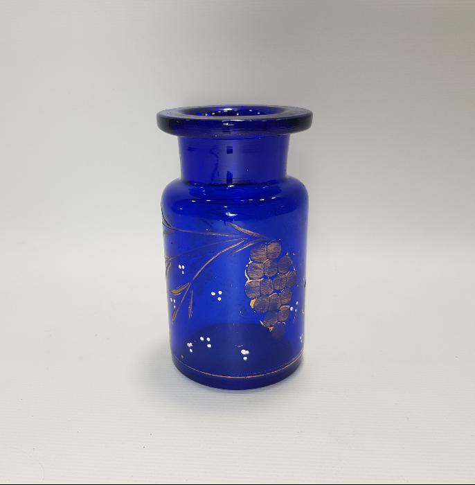 OSMANLI DÖNEMİ ALTIN YALDIZLI VE MİNELİ KOBALT MAVİ CAM VAZO