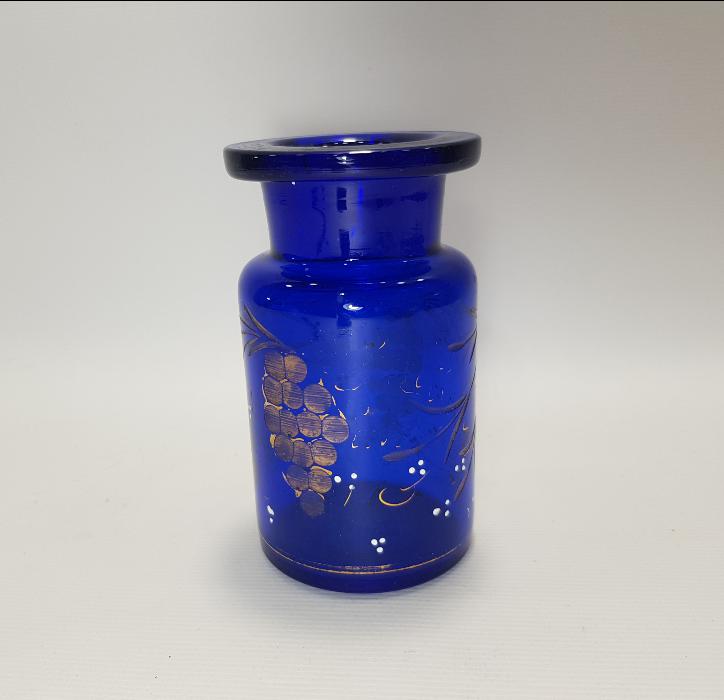 OSMANLI DÖNEMİ ALTIN YALDIZLI VE MİNELİ KOBALT MAVİ CAM VAZO