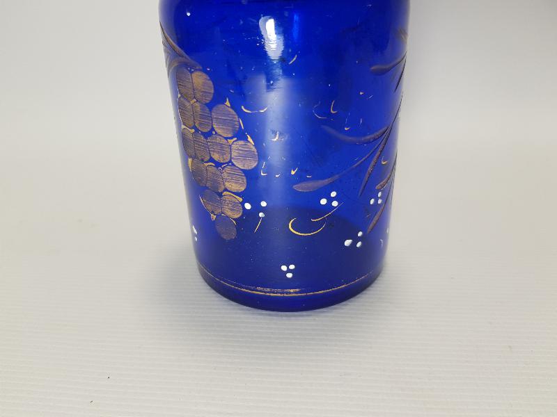 OSMANLI DÖNEMİ ALTIN YALDIZLI VE MİNELİ KOBALT MAVİ CAM VAZO
