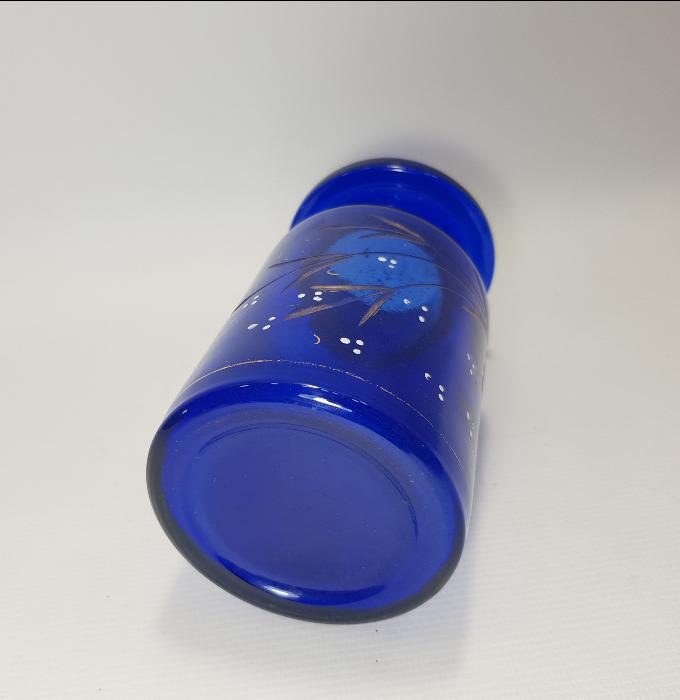 OSMANLI DÖNEMİ ALTIN YALDIZLI VE MİNELİ KOBALT MAVİ CAM VAZO