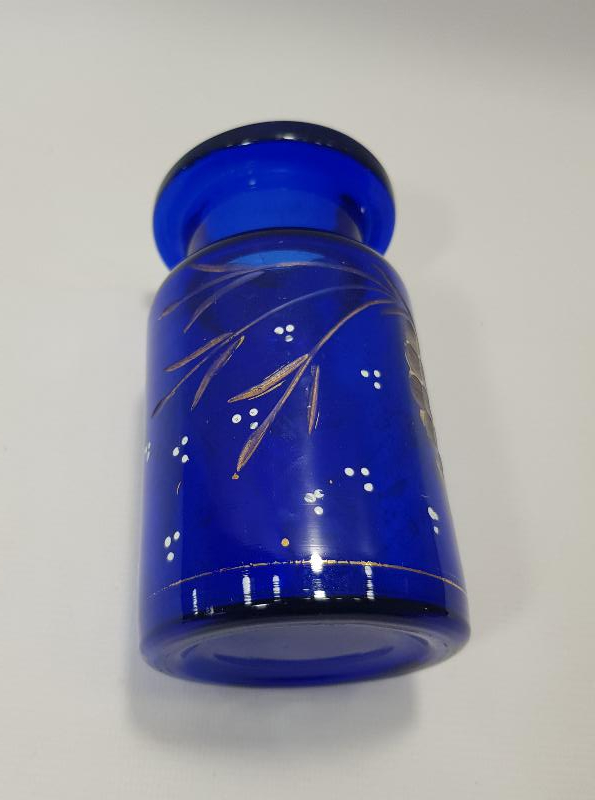 OSMANLI DÖNEMİ ALTIN YALDIZLI VE MİNELİ KOBALT MAVİ CAM VAZO