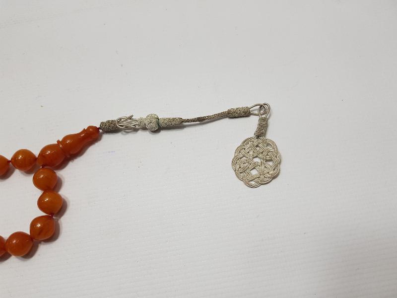 GÜMÜŞ KAZAZ SALLAMALI KEHRİBAR TESPİH