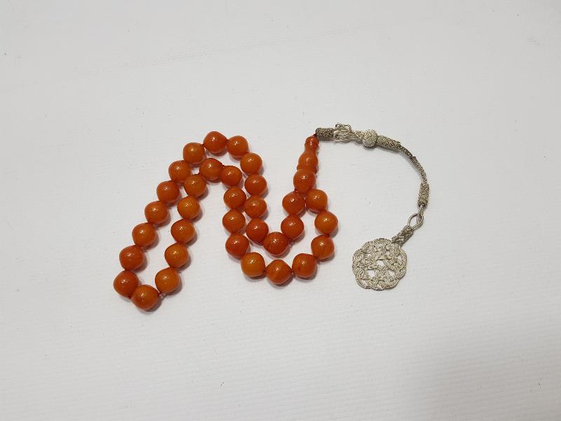 GÜMÜŞ KAZAZ SALLAMALI KEHRİBAR TESPİH