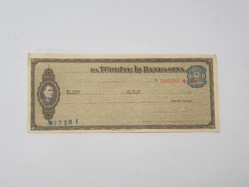 MUSTAFA KEMAL ATATÜRK RESİMLİ İŞ BANKASI ÇEK