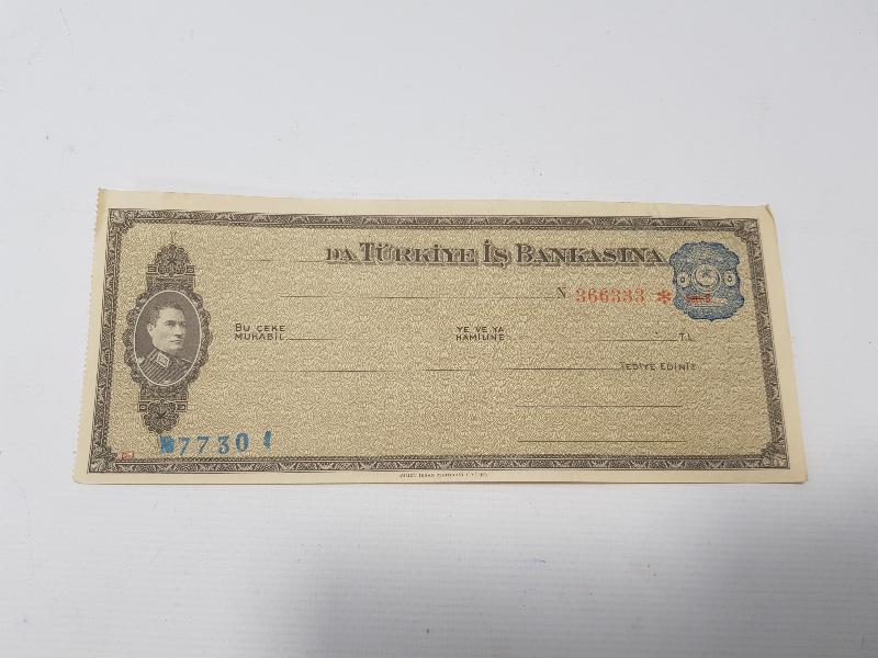 MUSTAFA KEMAL ATATÜRK RESİMLİ İŞ BANKASI ÇEK