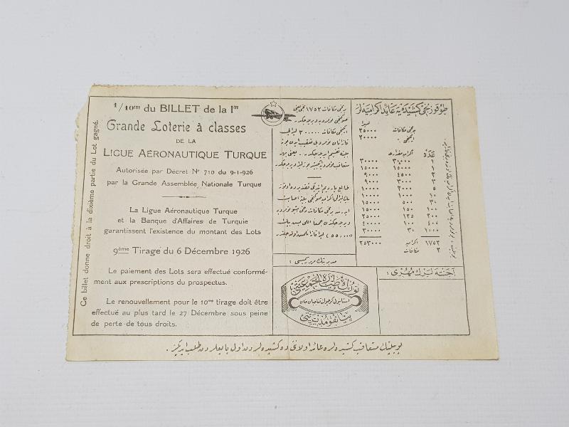 TÜRKİYE CUMHURİYETİ'NİN İLK PİYANGO BİLETİ