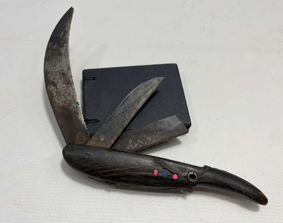 BOYNUZ SAPLI VE HAYVAN FİGÜRLÜ NADİR ANTİKA BAĞ BIÇAĞI - AŞI BIÇAĞI