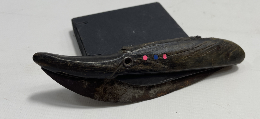 BOYNUZ SAPLI VE HAYVAN FİGÜRLÜ NADİR ANTİKA BAĞ BIÇAĞI - AŞI BIÇAĞI