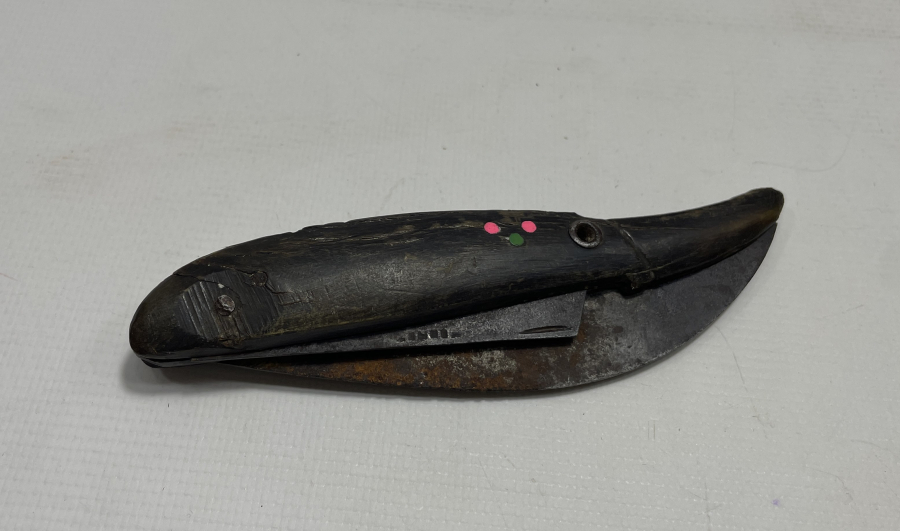 BOYNUZ SAPLI VE HAYVAN FİGÜRLÜ NADİR ANTİKA BAĞ BIÇAĞI - AŞI BIÇAĞI