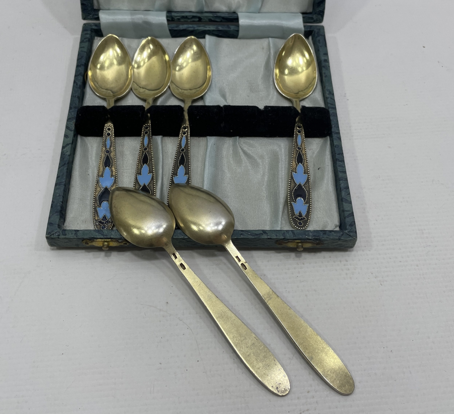 ORJİNAL KUTUSUNDA MİNELİ RUS GÜMÜŞÜ TATLI KAŞIĞI TAKIMI