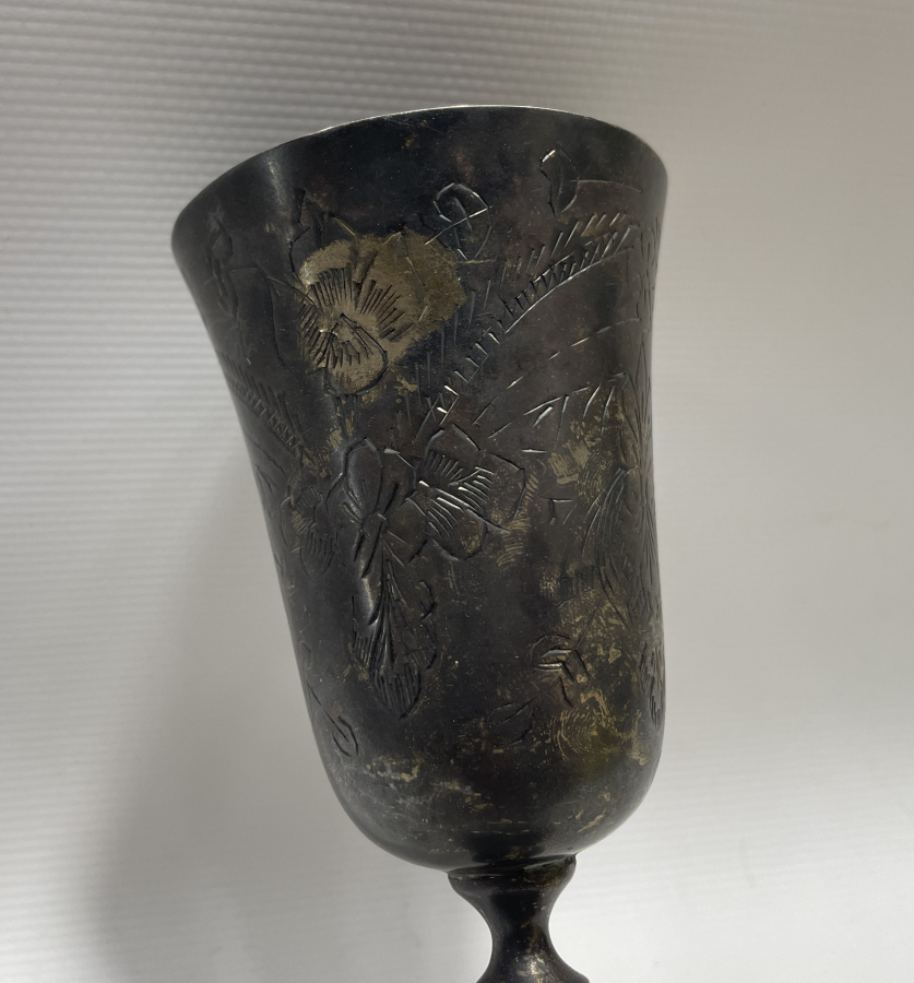 OSMANLI DÖNEMİ ÜZERİ KALEM İŞÇİLİKLİ GÜMÜŞ KAPLAMA KADEH