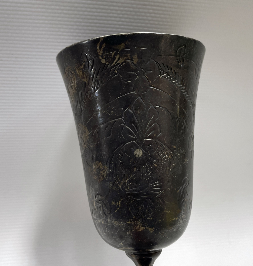 OSMANLI DÖNEMİ ÜZERİ KALEM İŞÇİLİKLİ GÜMÜŞ KAPLAMA KADEH