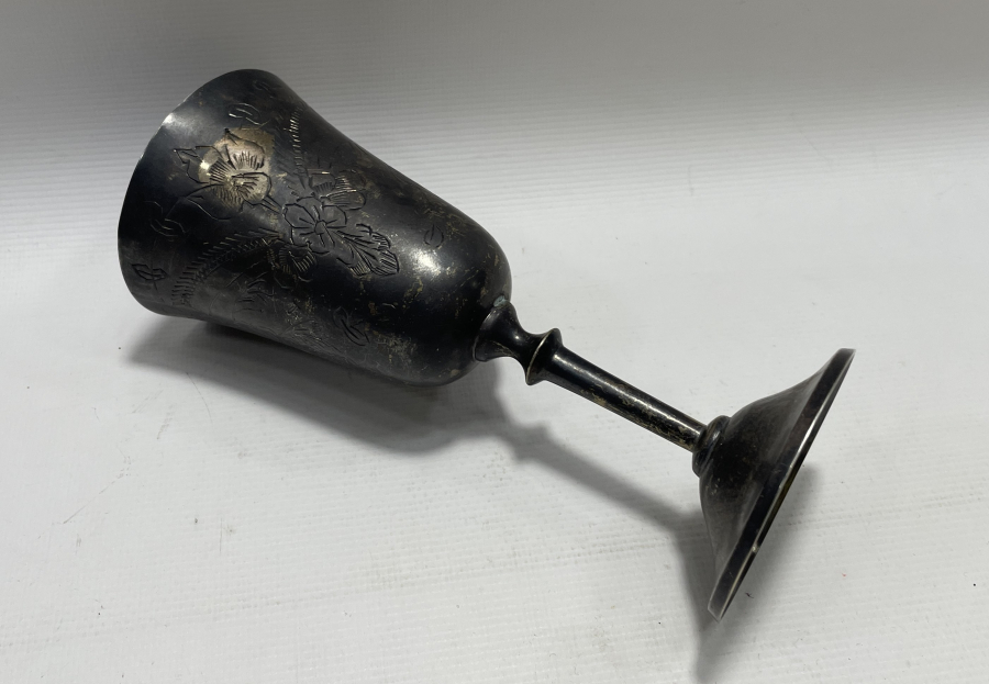 OSMANLI DÖNEMİ ÜZERİ KALEM İŞÇİLİKLİ GÜMÜŞ KAPLAMA KADEH