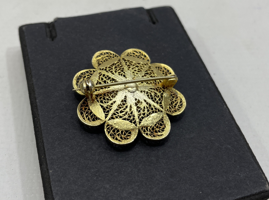 TELKARİ İŞÇİLİKLİ MİNELİ GÜMÜŞ BROŞ