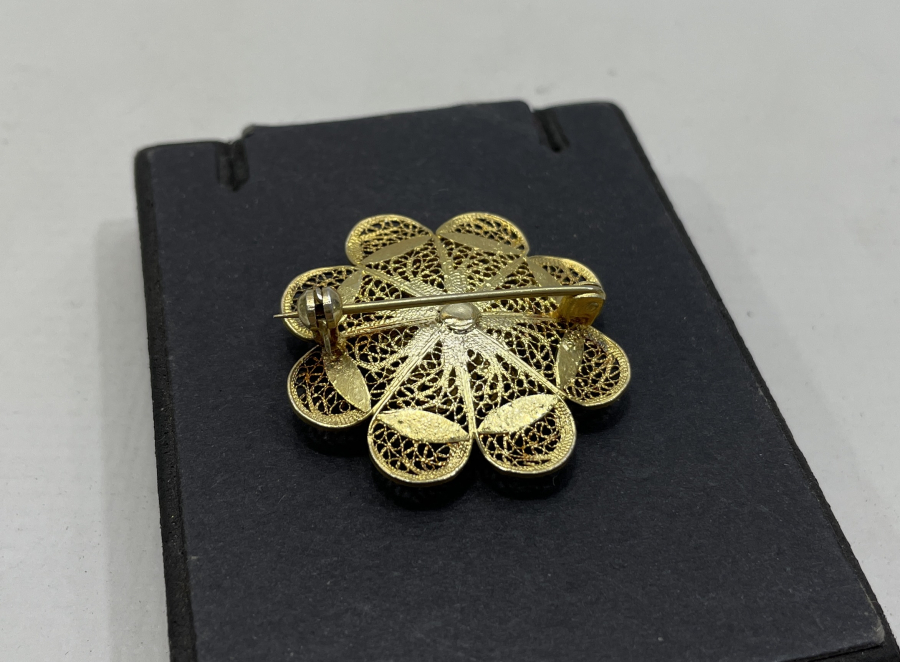 TELKARİ İŞÇİLİKLİ MİNELİ GÜMÜŞ BROŞ