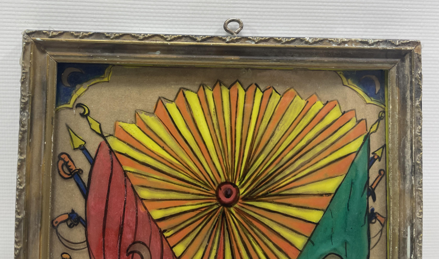 ÜZERİNDE OSMANLI DEVLET ARMASI BULUNAN ÇOK NADİR CAM ALTI LEVHA