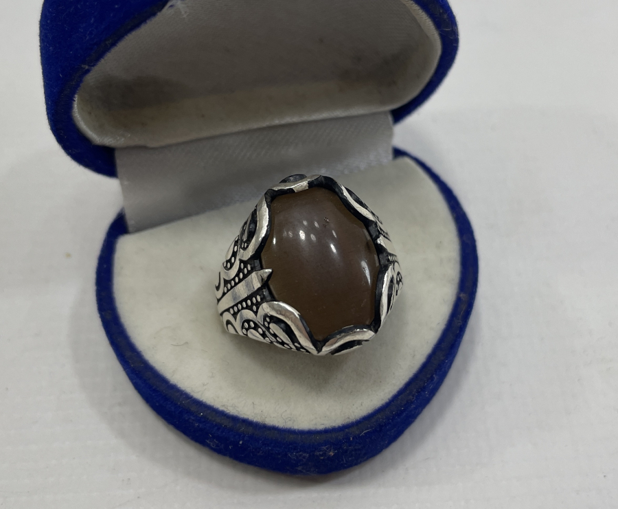 HARELİ AKİK TAŞLI GÜMÜŞ YÜZÜK