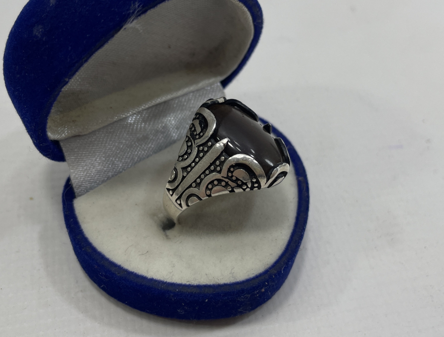 HARELİ AKİK TAŞLI GÜMÜŞ YÜZÜK