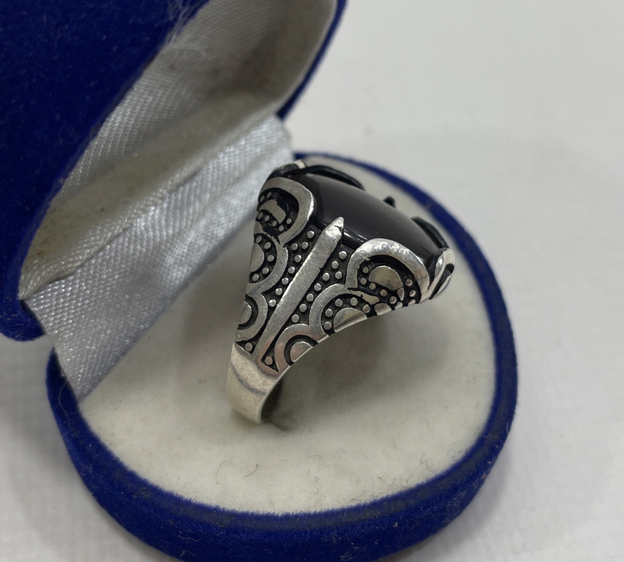 HARELİ AKİK TAŞLI GÜMÜŞ YÜZÜK