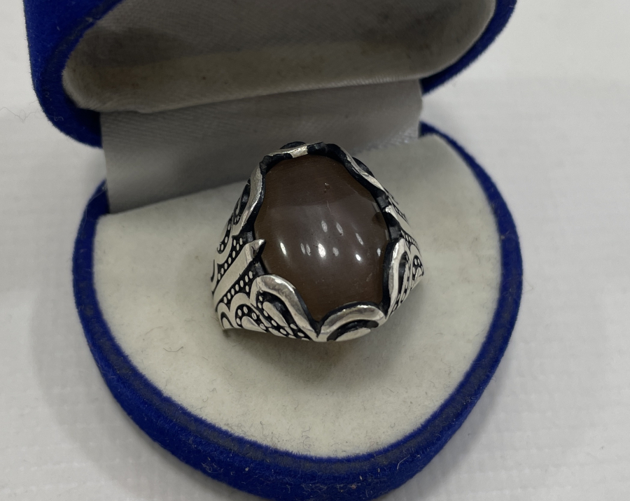 HARELİ AKİK TAŞLI GÜMÜŞ YÜZÜK