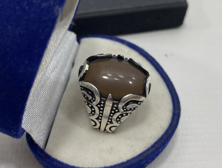 HARELİ AKİK TAŞLI GÜMÜŞ YÜZÜK