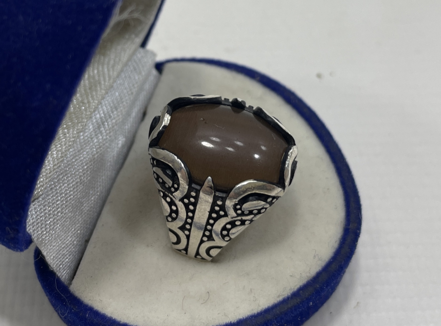 HARELİ AKİK TAŞLI GÜMÜŞ YÜZÜK