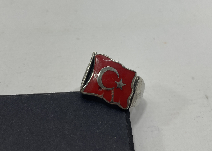 ÜZERİ MİNELİ AY YILDIZLI GÜMÜŞ YÜZÜK