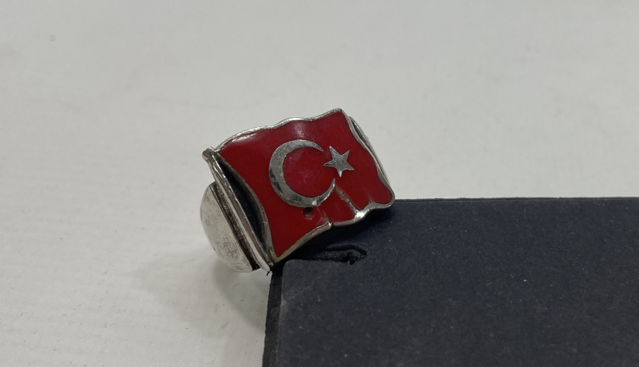 ÜZERİ MİNELİ AY YILDIZLI GÜMÜŞ YÜZÜK