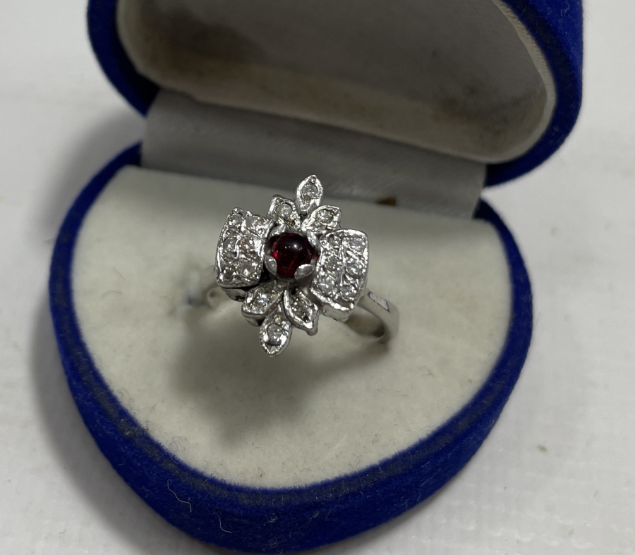 GRANAT VE PIRLANTA TAŞLI ÖZEL YAPIM ANTİKA YÜZÜK