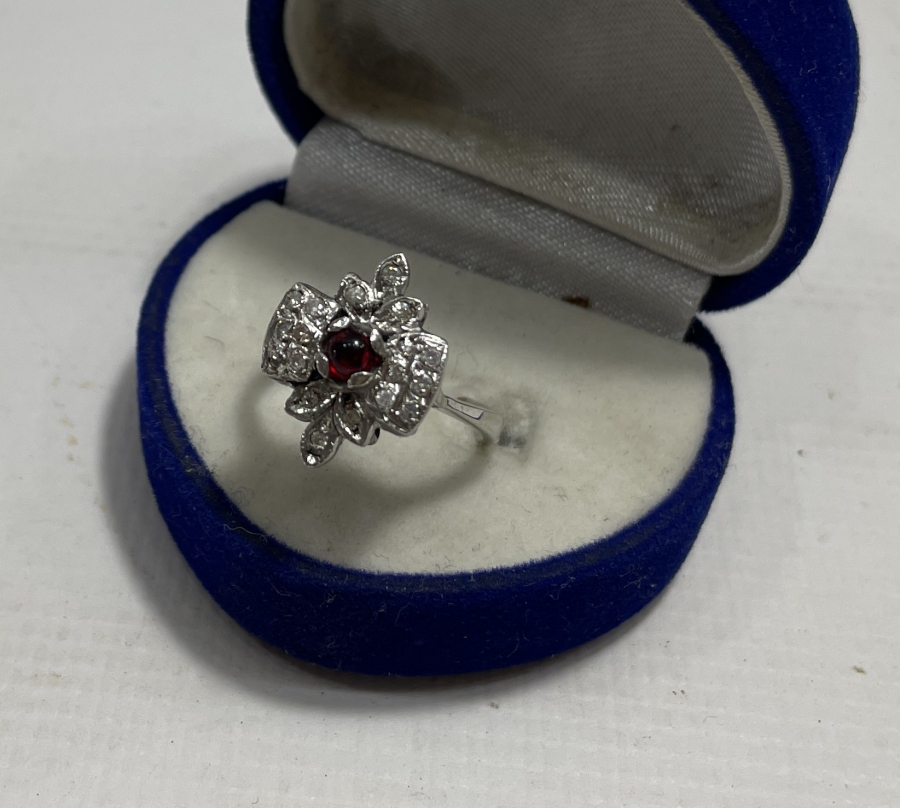 GRANAT VE PIRLANTA TAŞLI ÖZEL YAPIM ANTİKA YÜZÜK