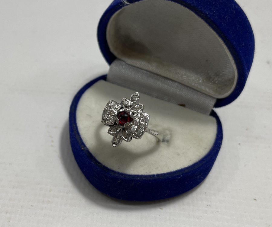 GRANAT VE PIRLANTA TAŞLI ÖZEL YAPIM ANTİKA YÜZÜK