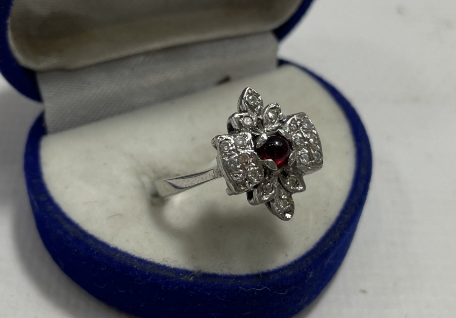 GRANAT VE PIRLANTA TAŞLI ÖZEL YAPIM ANTİKA YÜZÜK