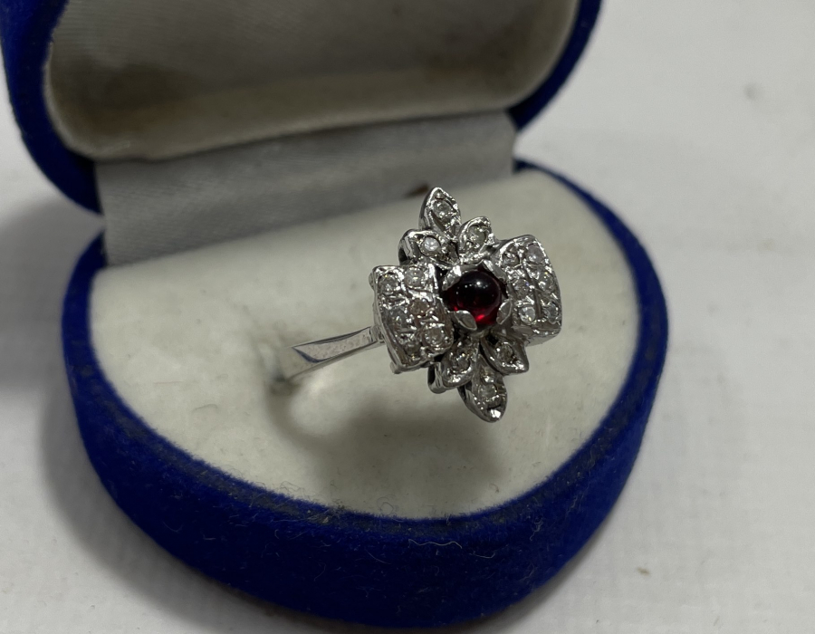 GRANAT VE PIRLANTA TAŞLI ÖZEL YAPIM ANTİKA YÜZÜK